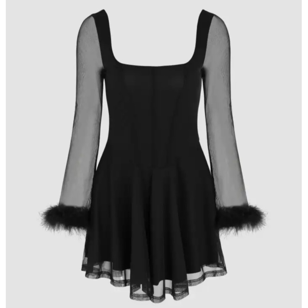 CIDER MESH SOLID FLUFFY SQUARE NECK MINI DRESS